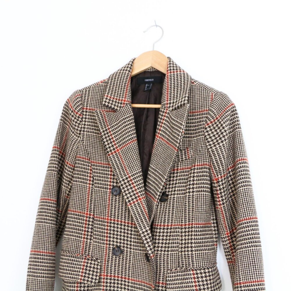 Forever 21 Tweed Double-Breasted Glen Plaid Coat - Picture 9 of 11